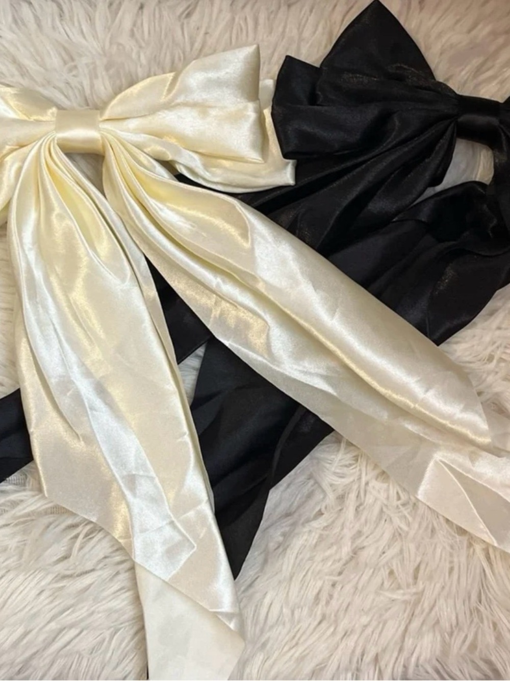 3 bundle Bows- 1 white and 1 black satin bows , 1 pink mesh bow
